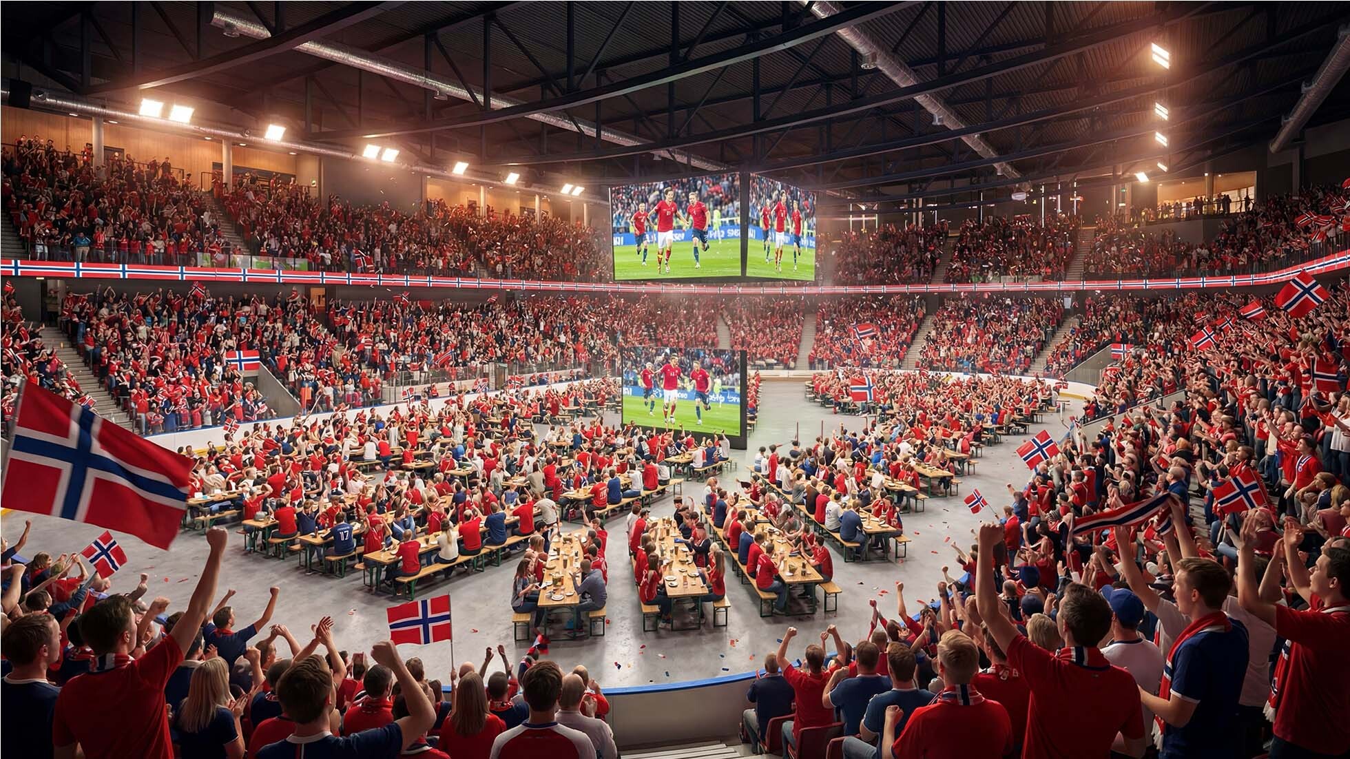 Publikum ser VM på storskjerm